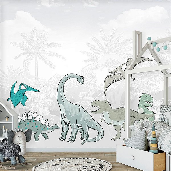 Papel de Parede Infantil Personalizado Non Woven Dinos