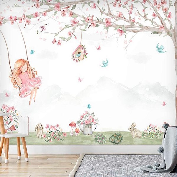 Papel de Parede Infantil Personalizado Floresta Encantada - Balanço