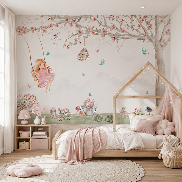 Papel de Parede Personalizado Quarto Infantil Floresta Encantada - Balanço