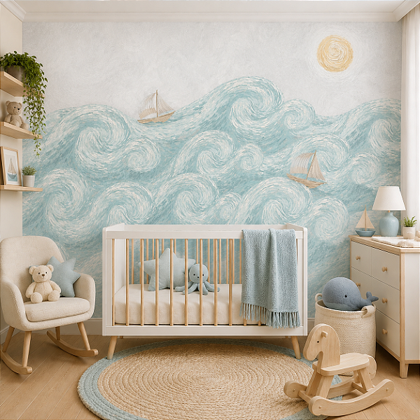 Papel de Parede Quarto Infantil Personalizado Mar Aquarela