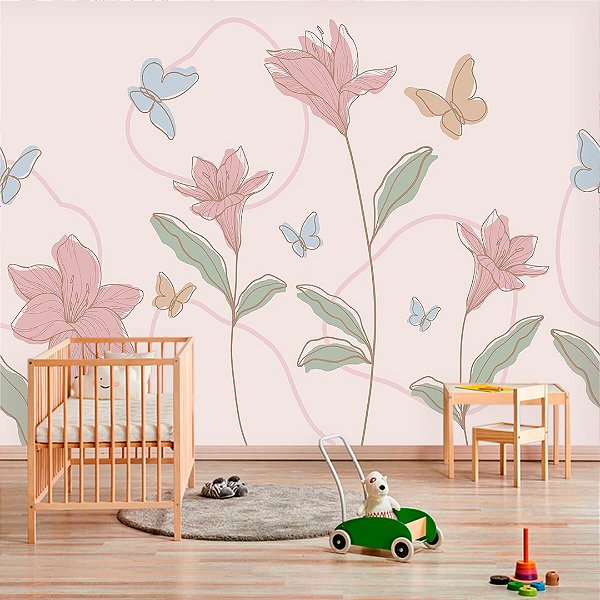 Papel de Parede Quarto Infantil Personalizado Meu Jardim Florido