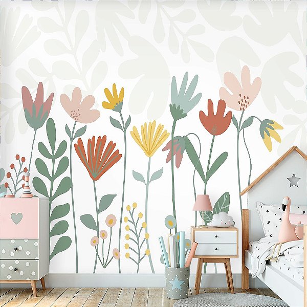 Papel de Parede Quarto Infantil Personalizado Flores Colors
