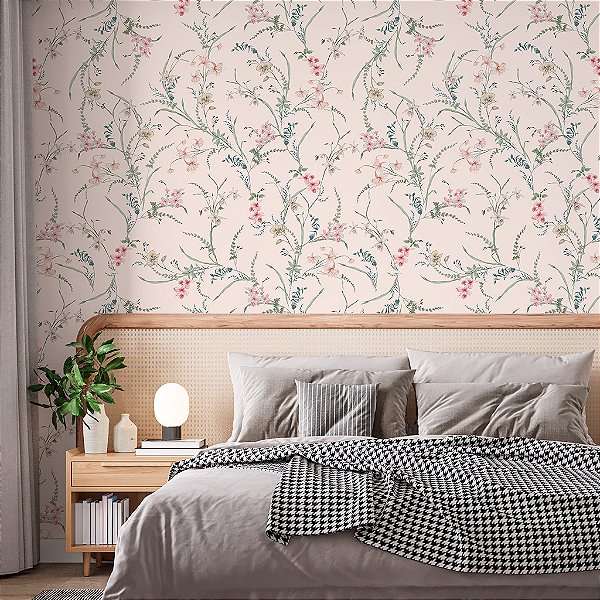Papel de Parede Quarto Personalizado Floral Delicado