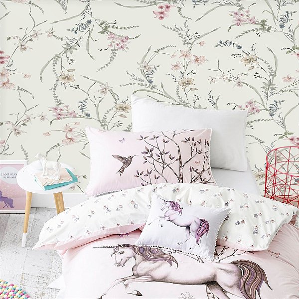 Papel de Parede Quarto Personalizado Floral Delicado