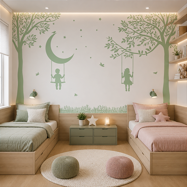 Papel de Parede Quarto Infantil Personalizado Irmãos