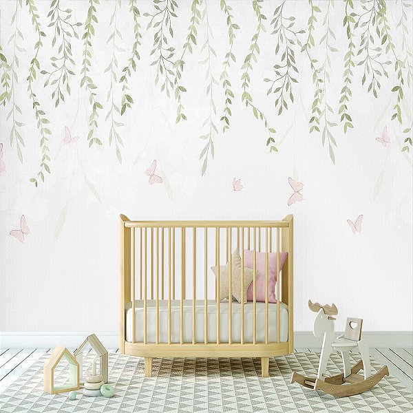 Papel de Parede Personalizado Quarto Infantil  Jardim Suspenso Borboletas