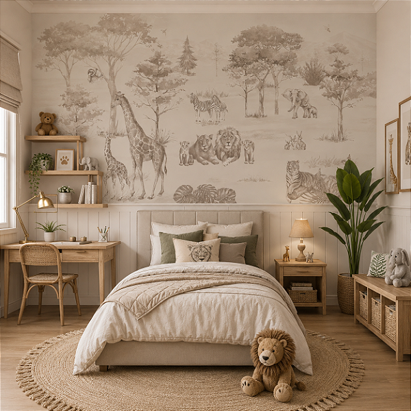 Papel de Parede Personalizado Quarto Infantil Safari Monocromático