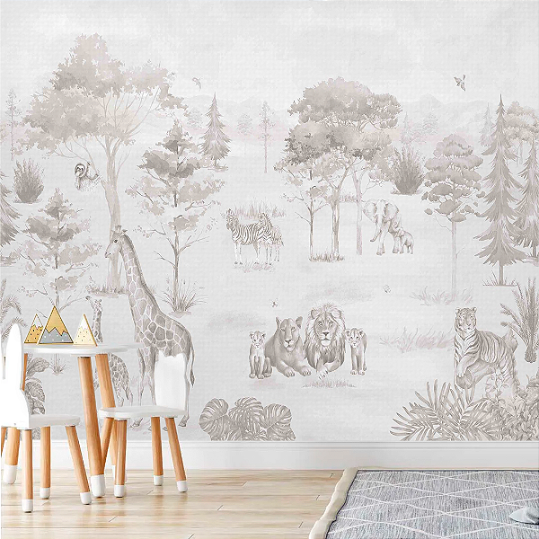 Papel de Parede Personalizado Quarto Infantil Safari Monocromático