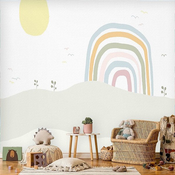 Papel de Parede Personalizado Quarto Infantil Arco-íris Assimétrico