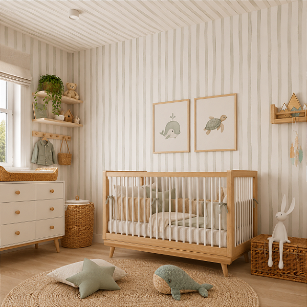Papel de Parede Personalizado Quarto Infantil Listras em Aquarela Assimétricas Areia Vertical