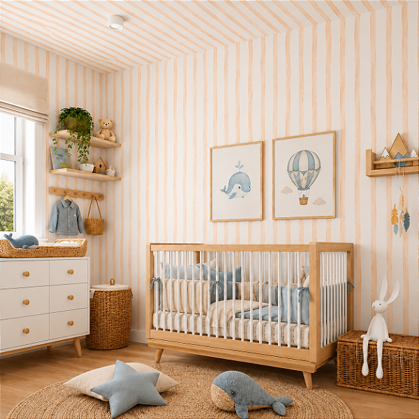 Papel de Parede Personalizado Quarto Infantil Listras em Aquarela Assimétricas Laranja Vertical