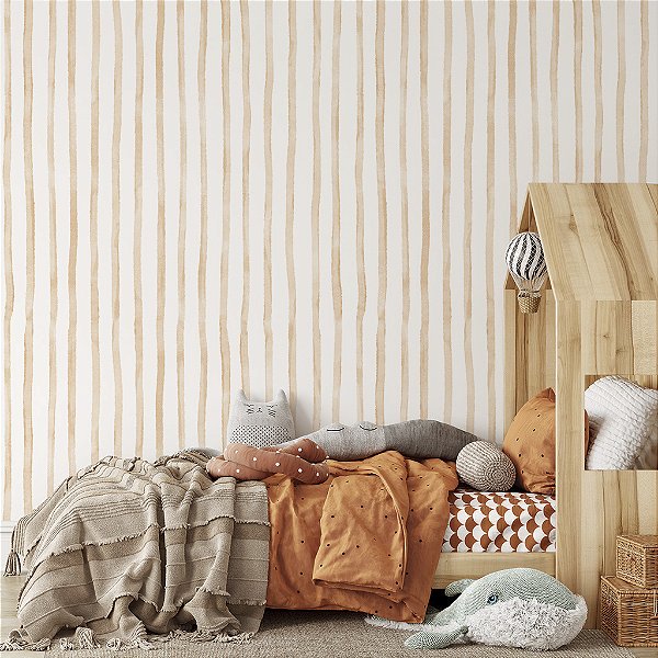 Papel de Parede Personalizado Quarto Infantil Listras em Aquarela Assimétricas Laranja Vertical