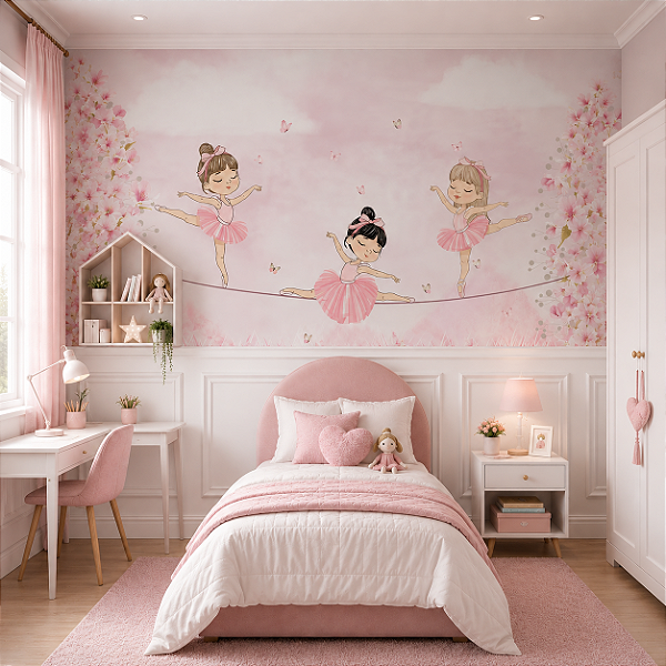 Papel de Parede Personalizado Quarto Infantil Três Bailarinas