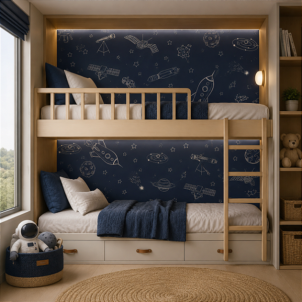 Papel de Parede Personalizado Quarto Infantil - Ao Infinito Azul Marinho