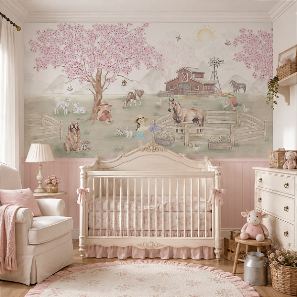 Papel de Parede Personalizado Quarto Infantil Menina - Fazenda Feliz