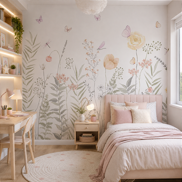 Papel de Parede Personalizado Quarto Infantil - Jardim Feliz