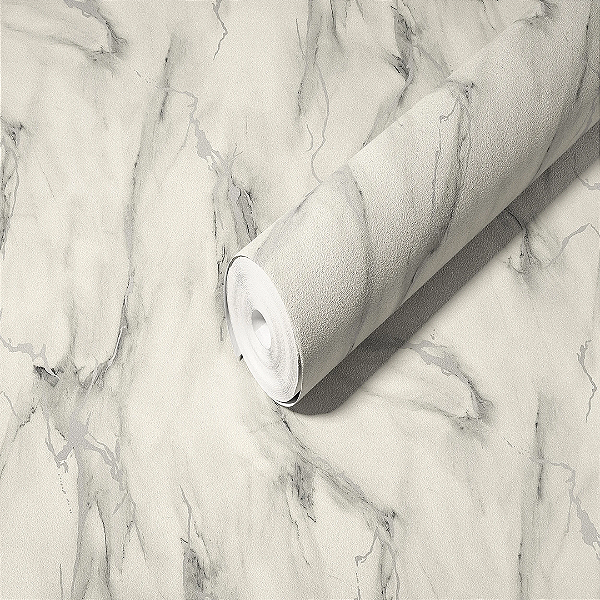 Papel de Parede Importado Textura Mármore Cinza com Prata Vinílico VT64 - Rolo de 10 metros
