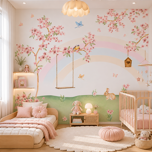 Papel de Parede Personalizado Infantil Quarto de Menina Arco-íris Encantado