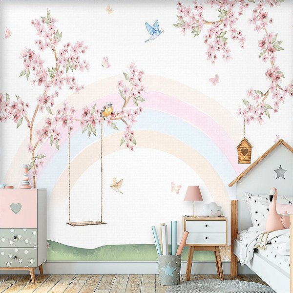 Papel de Parede Infantil  Quarto Personalizado  Arco-íris Encantado