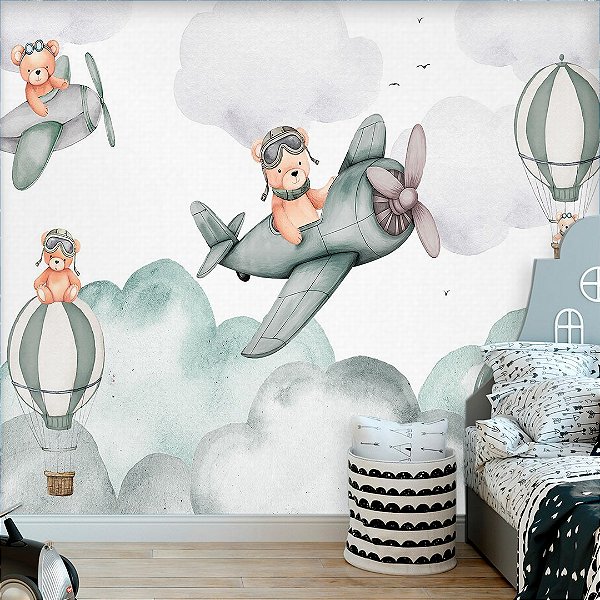 Papel de Parede Infantil  Quarto Personalizado  Passeio Encantado - Ursinhos