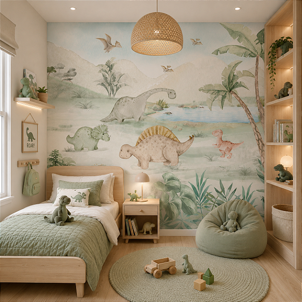 Papel de Parede Personalizado Infantil Quarto Menino Vila dos Dinossauros