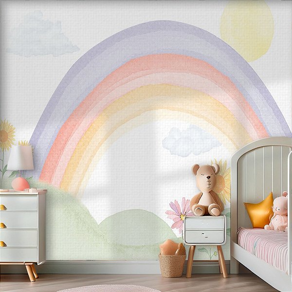 Papel de Parede Quarto Infantil Personalizado Arco-Íris Encanto