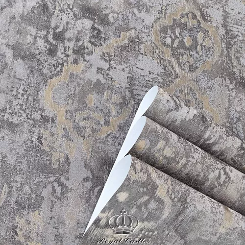 Papel de Parede Vinílico Texturizado Importado Arabesco Chumbo com Bronze- Rolo de 10 metros MV16