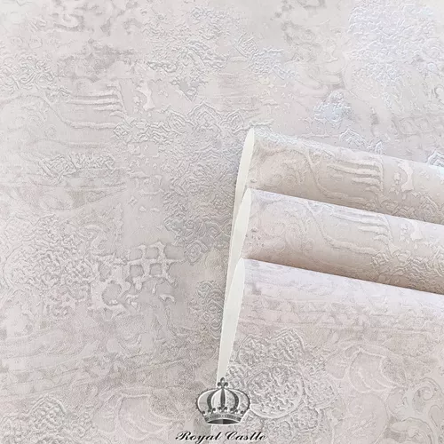 Papel De Parede Arabesco Mandala Importado Vinílico Lavável Luxo Cinza MV37 Rolo 10 MT