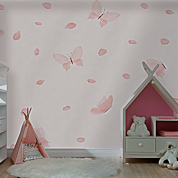 Papel de Parede Personalizado Quarto de Menina Butterfly Cute