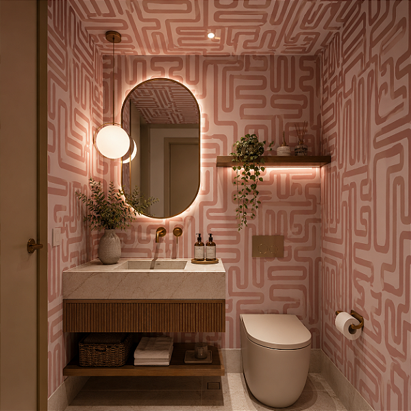 Papel de Parede Personalizado Abstrato Maze Mocha Mousse