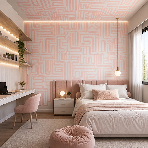Papel de Parede Personalizado Abstrato Maze Rose