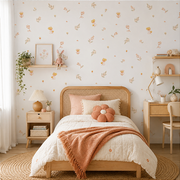 Papel de Parede Personalizado Quarto Dessin Florezinhas