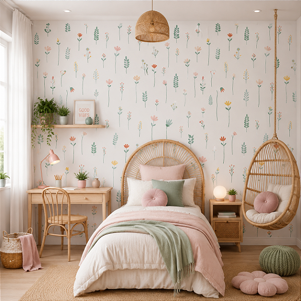 Papel de Parede Personalizado Quarto Menina Floral Color