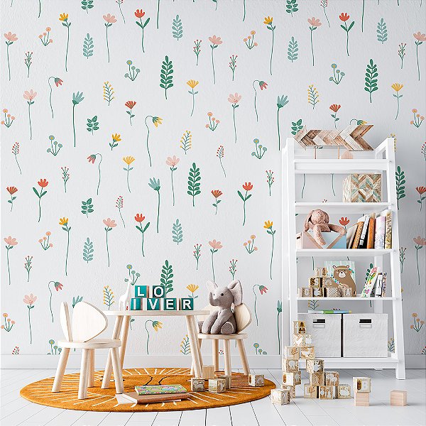 Papel de Parede Personalizado Quarto Menina Floral Color