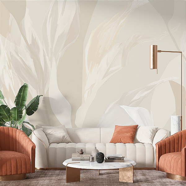 Papel de Parede Personalizado Abstrato Folhagem Nuance Areia