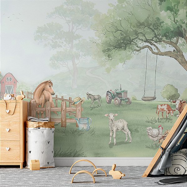 Papel de Parede Personalizado Quarto Babê Fazenda Infantil