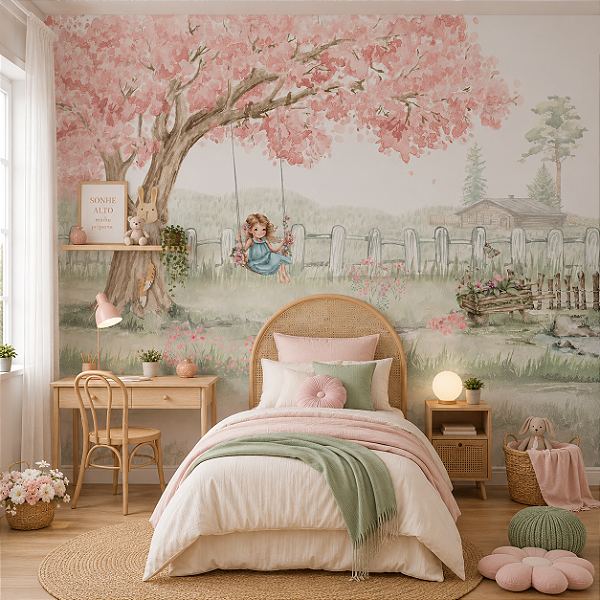 Papel de Parede Personalizado Quarto Menina no Balanço