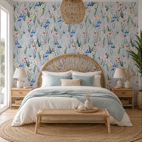 Papel de Parede Personalizado Primavera Garden Azul