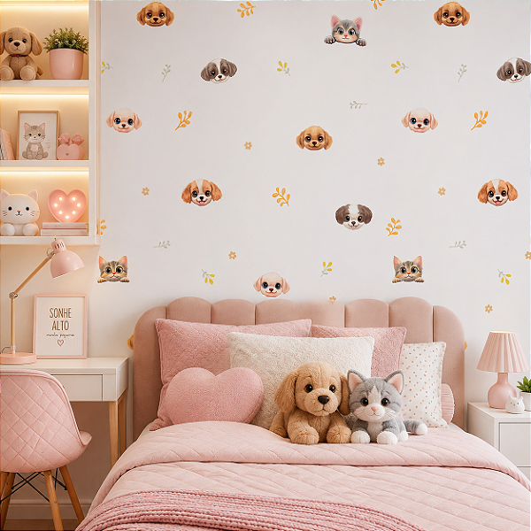 Papel de Parede Personalizado Pets Faces – Infantil Cachorro e Gato Sob Medida