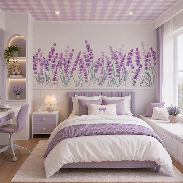 Papel de Parede Personalizado Quarto Infantil Flores de Lavanda