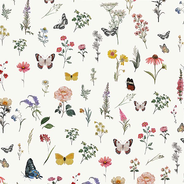 Papel de Parede Personalizado Flores e Borboletas Allover Non Woven