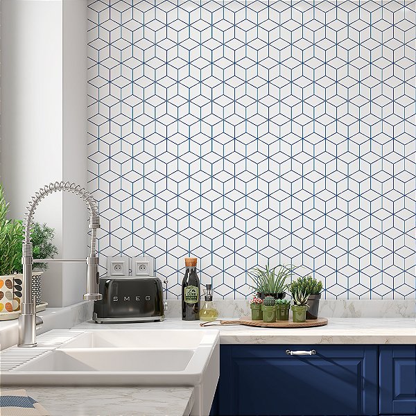 Papel de Parede Geométrico Personalizado Cubic Azul