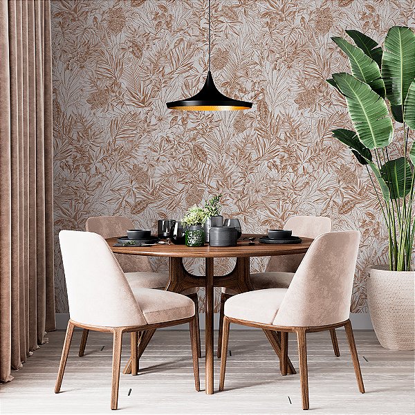 Papel de Parede Personalizado Mix Folhagem Grayscale Camurça