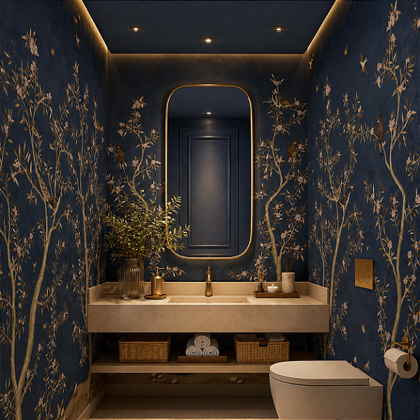 Papel de Parede Personalizado Chinoiserie Azul Marinho