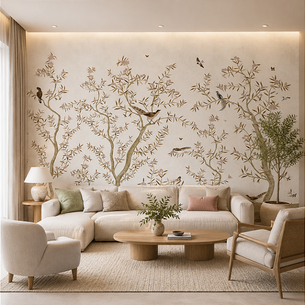 Papel de Parede Personalizado Chinoiserie Off White