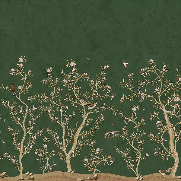 Papel de Parede Personalizado Chinoiserie Verde