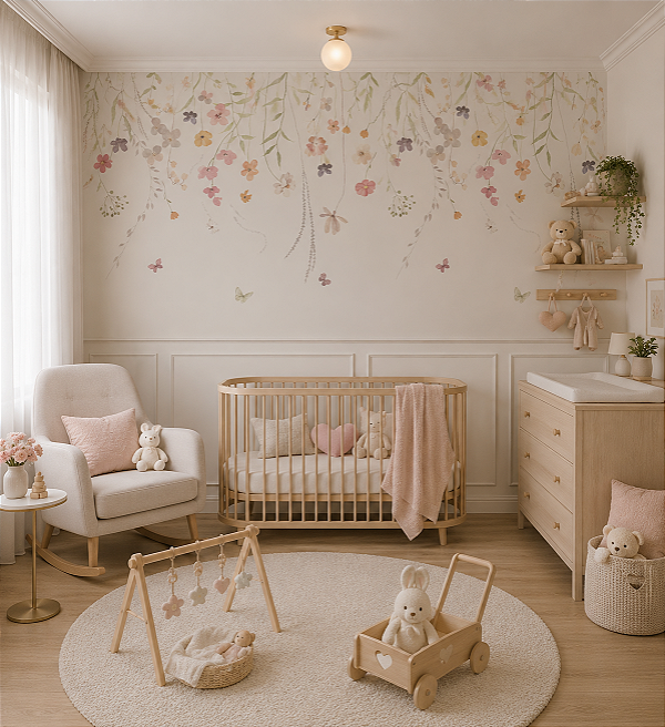 Papel de Parede Personalizado Quarto Infantil Flores do Campo - Jardim Suspenso