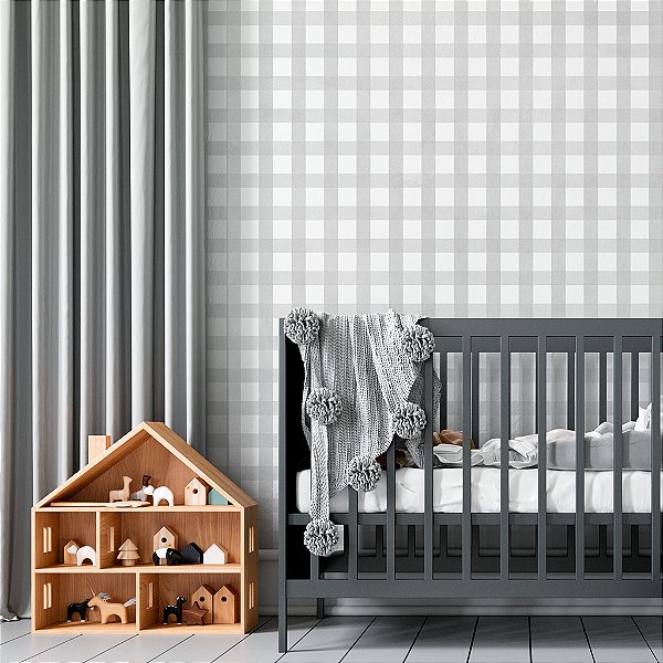 Papel de Parede Infantil Personalizado Xadrez Cimento Queimado Cinza