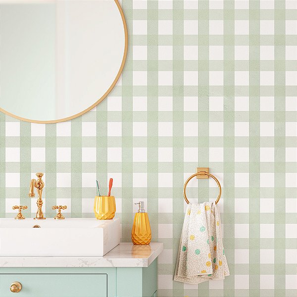 Papel de Parede Infantil Personalizado Xadrez Cimento Queimado Verde