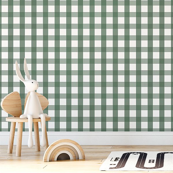 Papel de Parede Infantil Personalizado Xadrez Cimento Queimado Verde Escuro